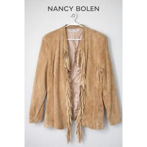 Nancy Bolen Vintage Suede Fringe Jacket Tan Western Boho Leather Vintage Style M
